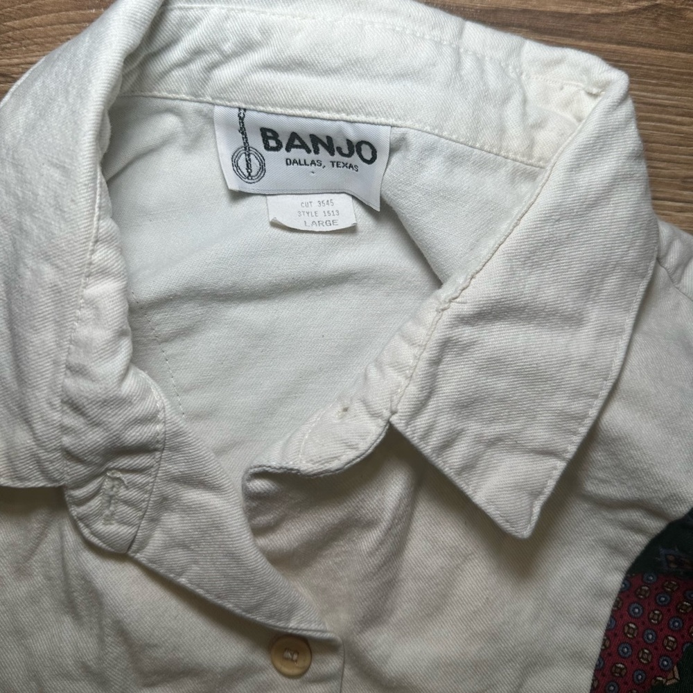 Vintage crop top Banjo western patch work Long sleeve shirt size Large USA made - Picture 4 of 5